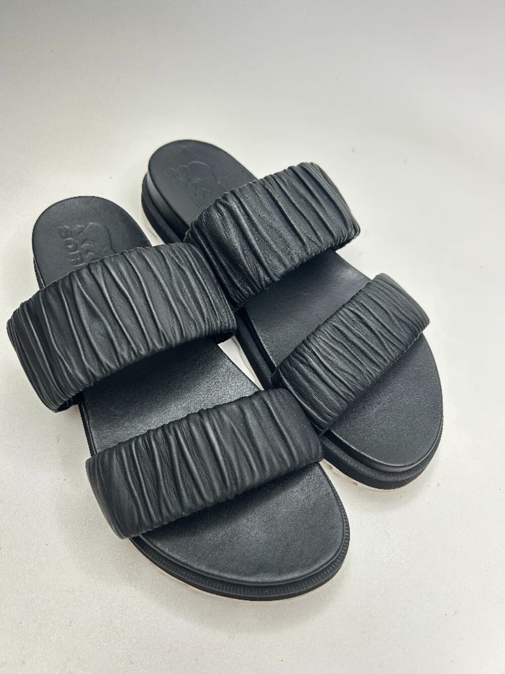 SOREL Ruched Two Strap Platform Slide Sandals Roaming BLACK Size 9